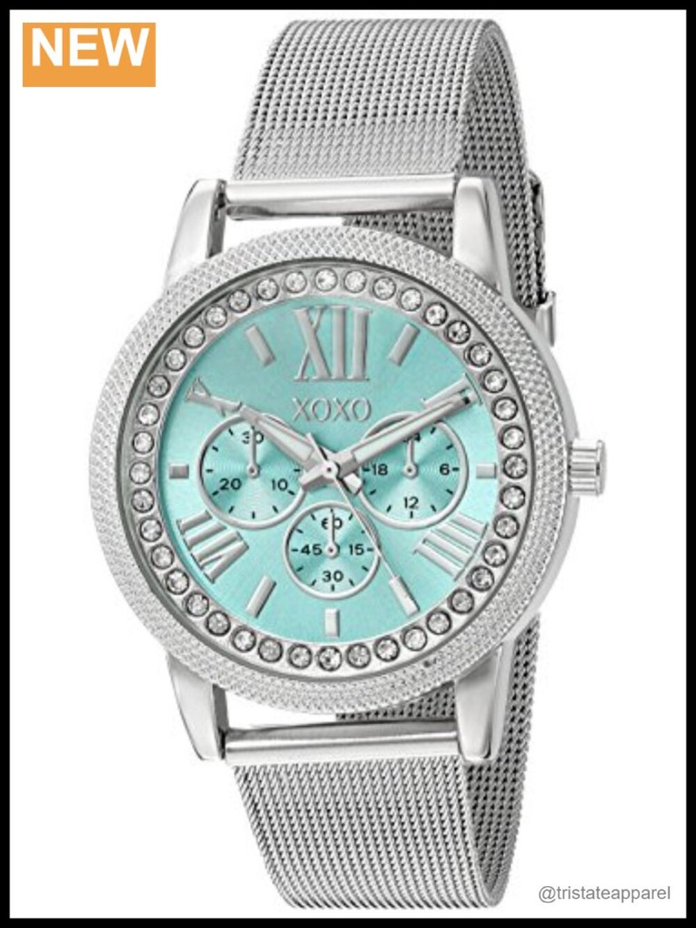 Silver-Tone Crystal Bezel Analog Dress Watch with Mesh Band